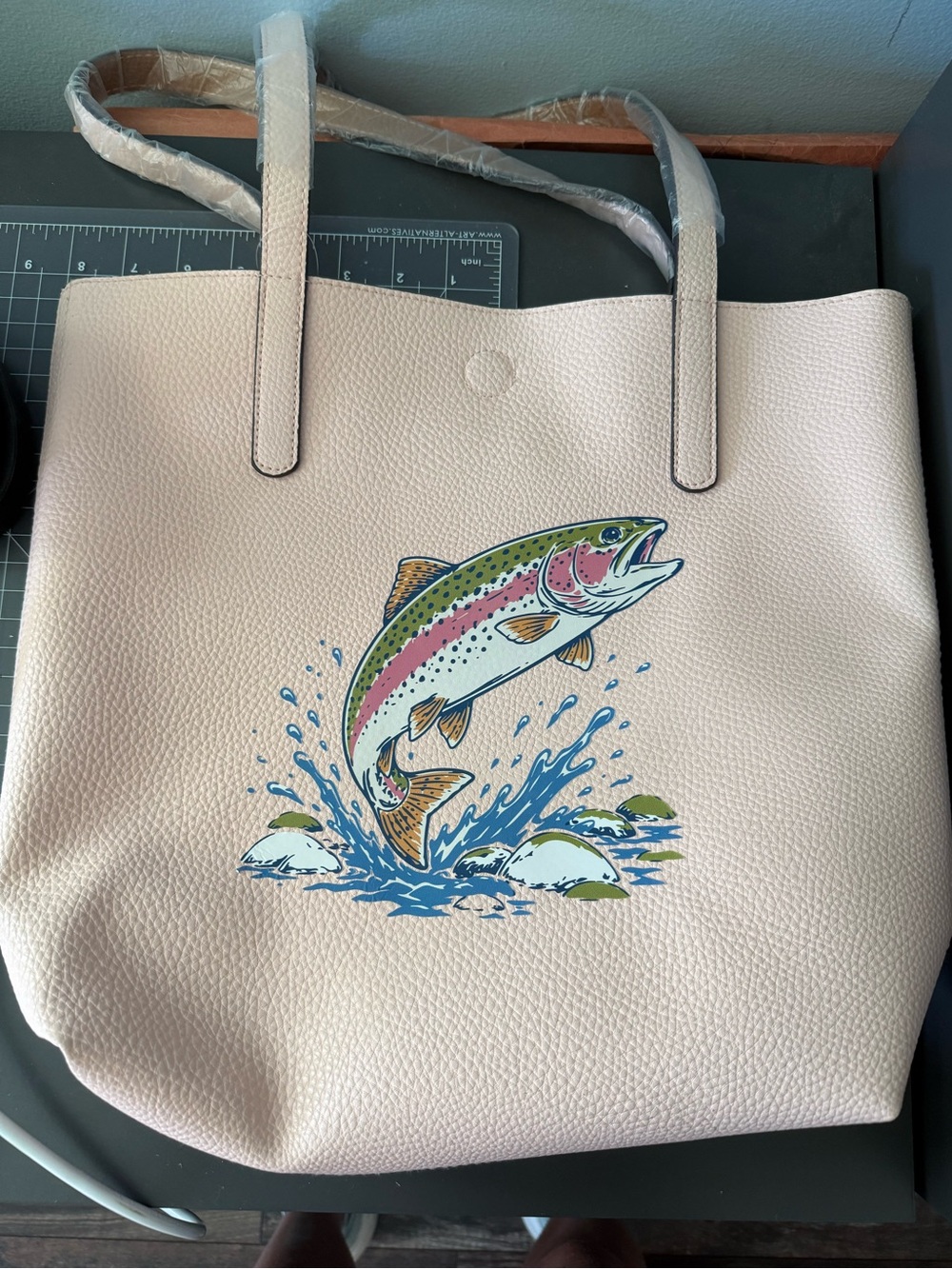 Rainbow trout bag, trout tote, fish tote, preppy fish, fly fishing bag